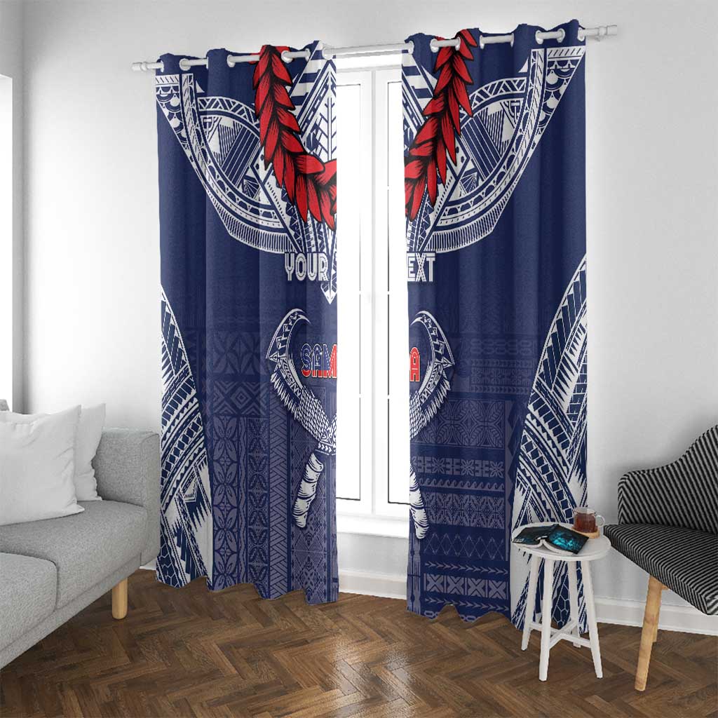 Personalized Talofa Samoa Window Curtain Ulafala With Toa Nifo'oti - Blue LT7 With Grommets Blue - Polynesian Pride