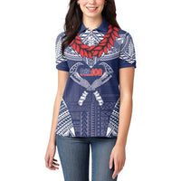 Personalized Talofa Samoa Women Polo Shirt Ulafala With Toa Nifo'oti - Blue