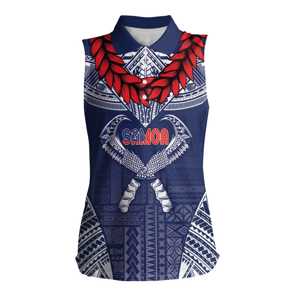 Personalized Talofa Samoa Women Sleeveless Polo Shirt Ulafala With Toa Nifo'oti - Blue