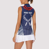 Personalized Talofa Samoa Women Sleeveless Polo Shirt Ulafala With Toa Nifo'oti - Blue