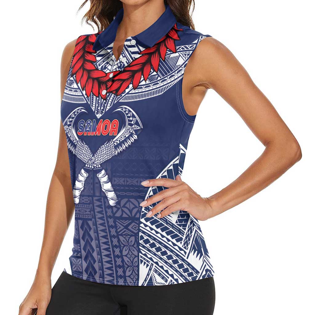 Personalized Talofa Samoa Women Sleeveless Polo Shirt Ulafala With Toa Nifo'oti - Blue