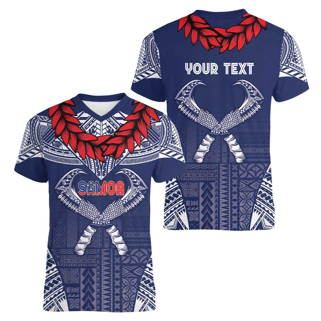 Personalized Talofa Samoa Women V-Neck T-Shirt Ulafala With Toa Nifo'oti - Blue