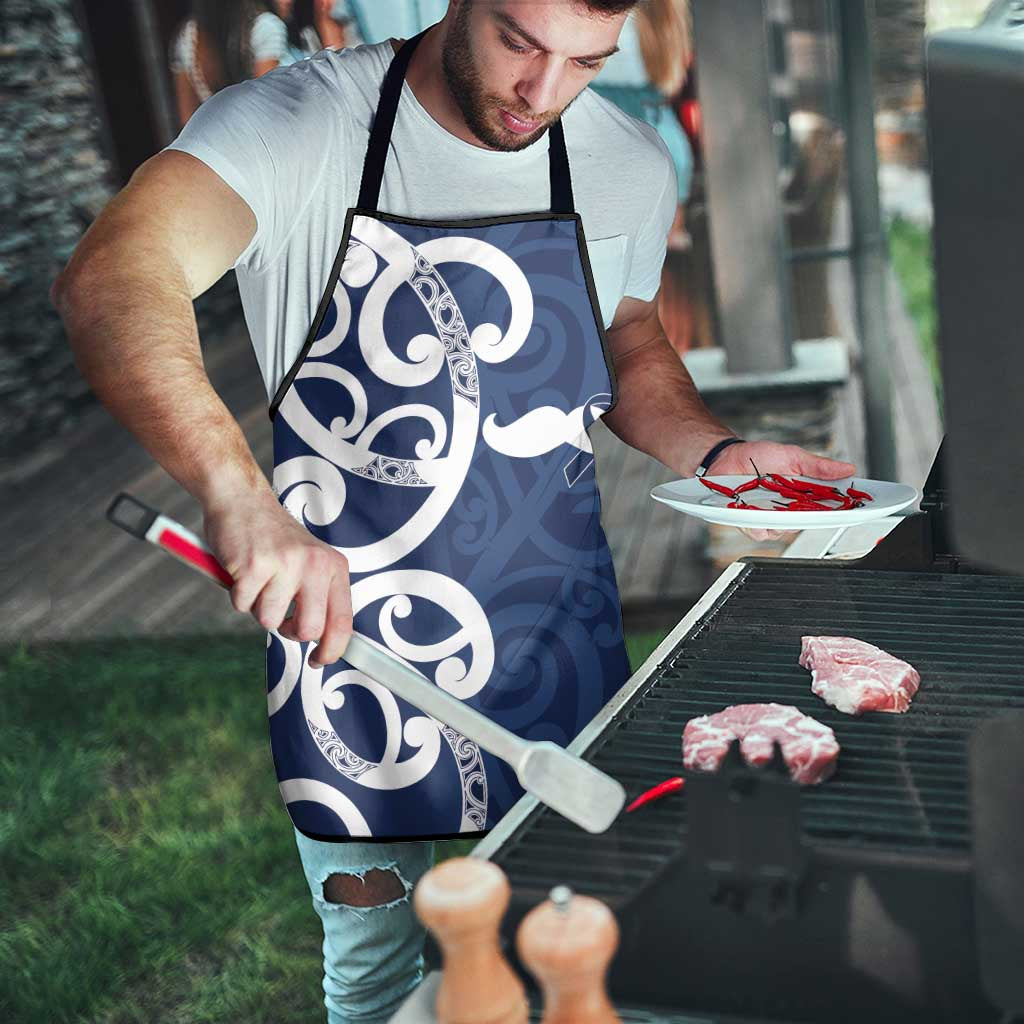 New Zealand Maori Mo Bros Apron Blue Ribbon With Koru Kowhaiwhai - Polynesian Pride