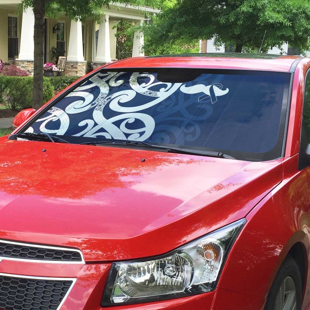 New Zealand Maori Mo Bros Auto Sun Shade Blue Ribbon With Koru Kowhaiwhai - Polynesian Pride