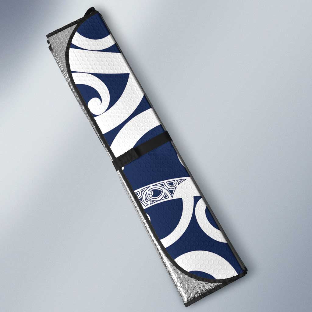 New Zealand Maori Mo Bros Auto Sun Shade Blue Ribbon With Koru Kowhaiwhai - Polynesian Pride