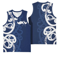 New Zealand Maori Mo Bros Basketball Jersey Blue Ribbon With Koru Kowhaiwhai - Polynesian Pride