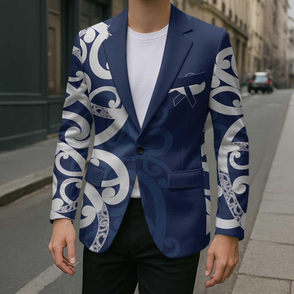 New Zealand Maori Mo Bros Blazer Blue Ribbon With Koru Kowhaiwhai - Polynesian Pride