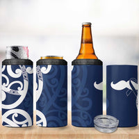 New Zealand Maori Mo Bros 4 in 1 Can Cooler Tumbler Blue Ribbon With Koru Kowhaiwhai - Polynesian Pride