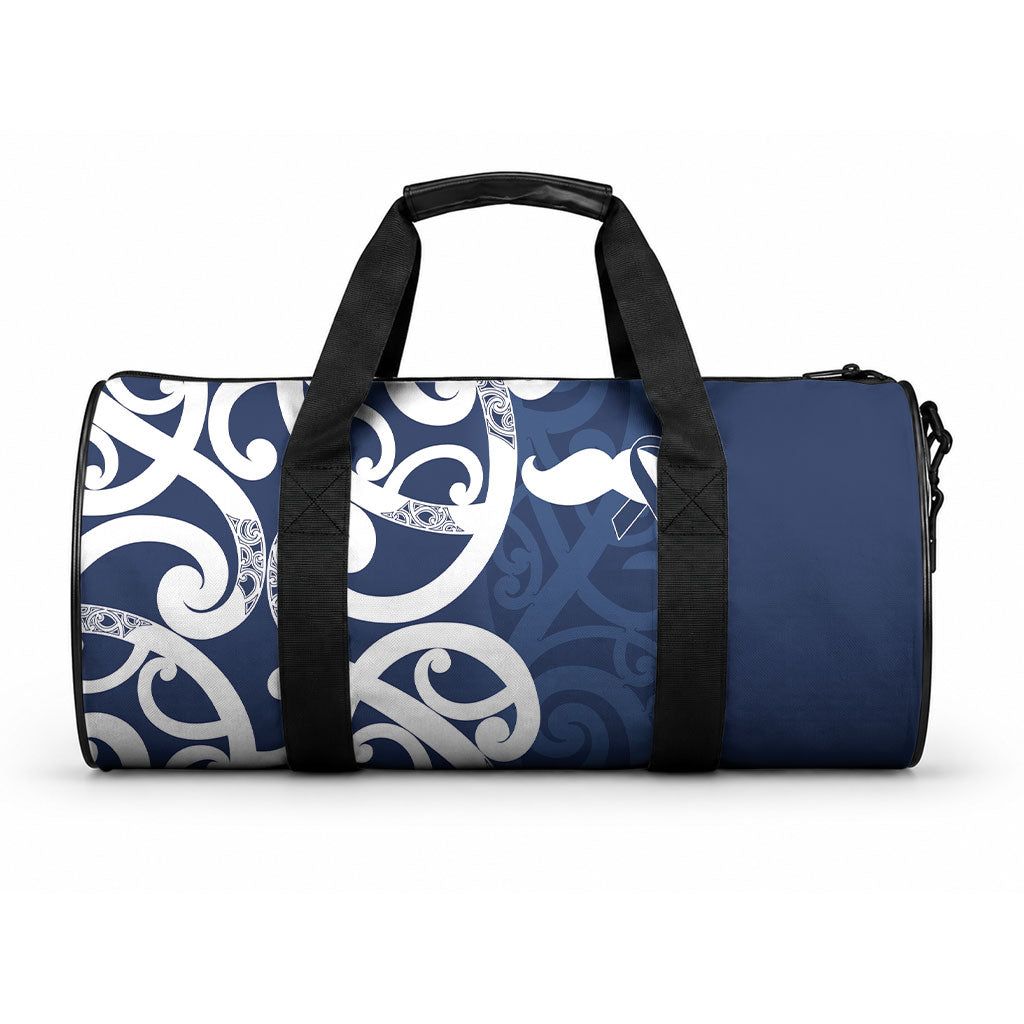 New Zealand Maori Mo Bros Duffle Bag Blue Ribbon With Koru Kowhaiwhai