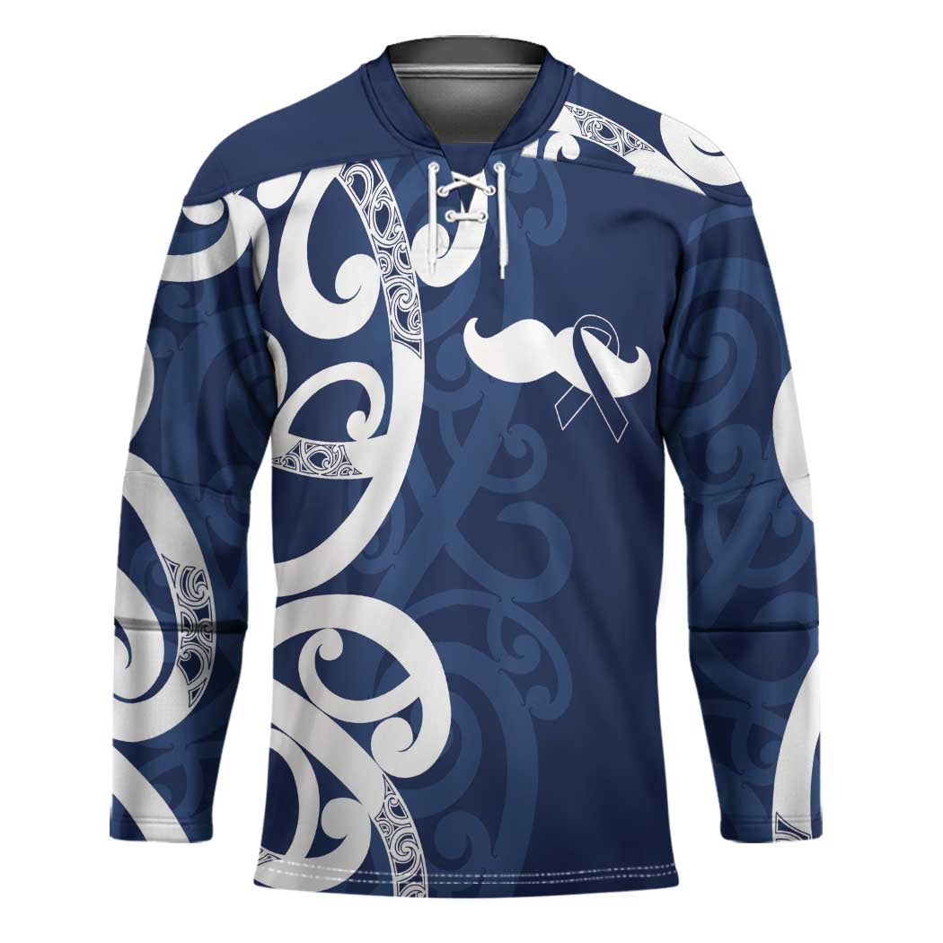 New Zealand Maori Mo Bros Hockey Jersey Blue Ribbon With Koru Kowhaiwhai - Polynesian Pride