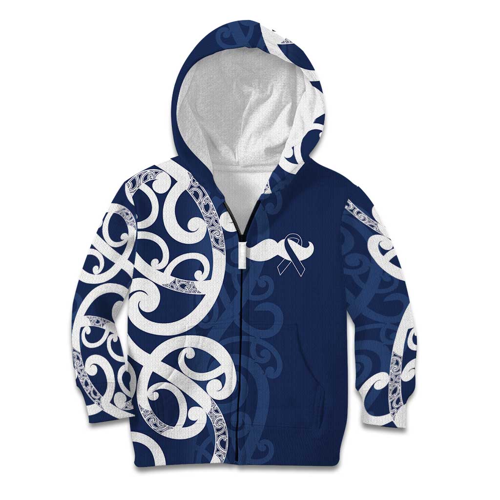 New Zealand Maori Mo Bros Kid Hoodie Blue Ribbon With Koru Kowhaiwhai - Polynesian Pride