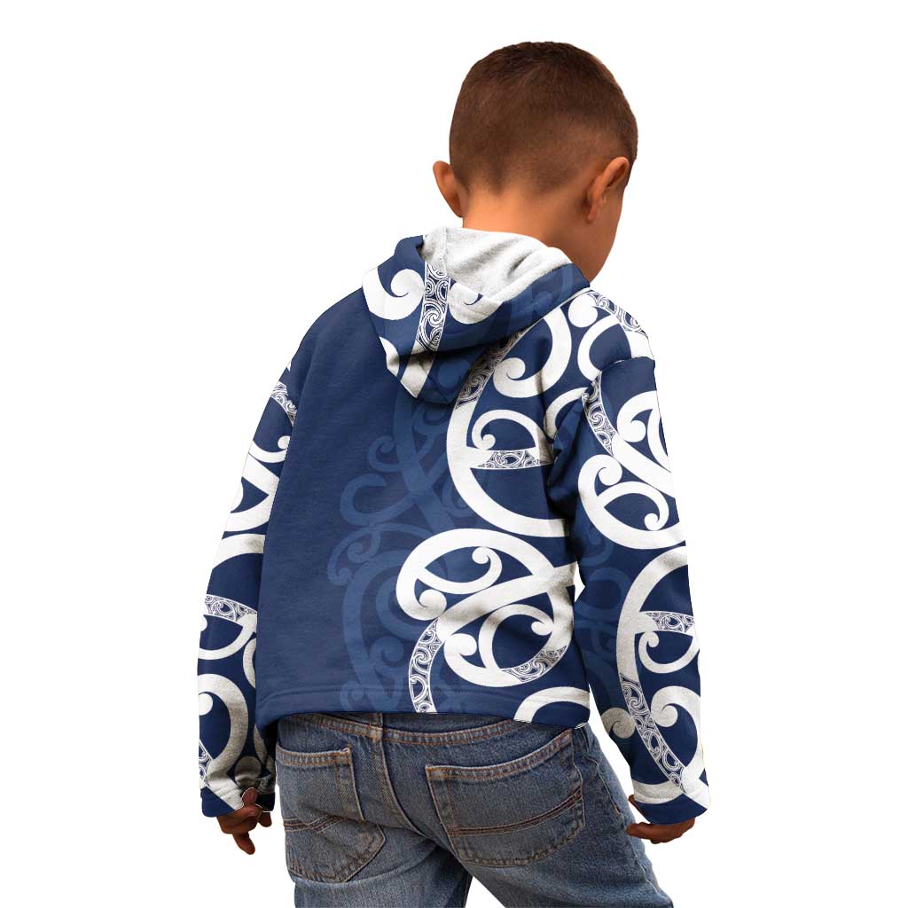 New Zealand Maori Mo Bros Kid Hoodie Blue Ribbon With Koru Kowhaiwhai - Polynesian Pride