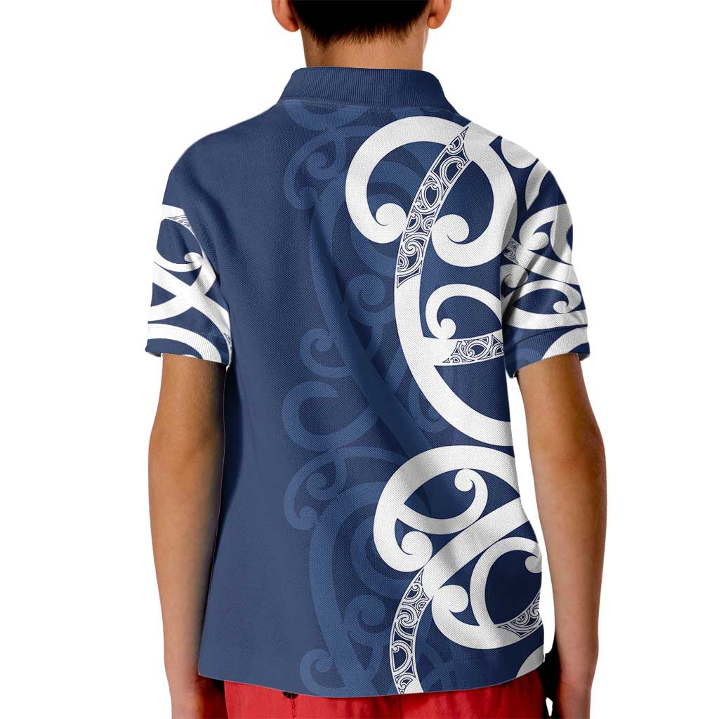 New Zealand Maori Mo Bros Kid Polo Shirt Blue Ribbon With Koru Kowhaiwhai - Polynesian Pride