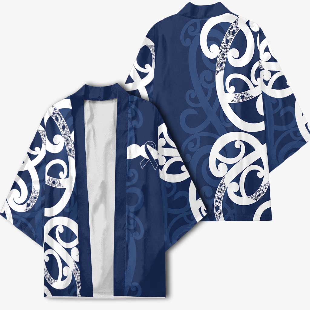 New Zealand Maori Mo Bros Kimono Blue Ribbon With Koru Kowhaiwhai - Polynesian Pride