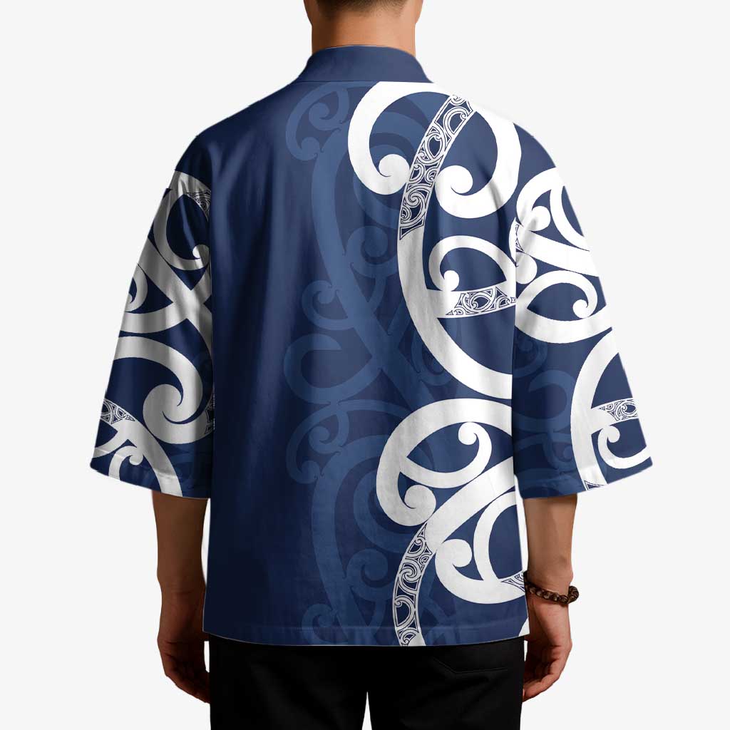 New Zealand Maori Mo Bros Kimono Blue Ribbon With Koru Kowhaiwhai - Polynesian Pride
