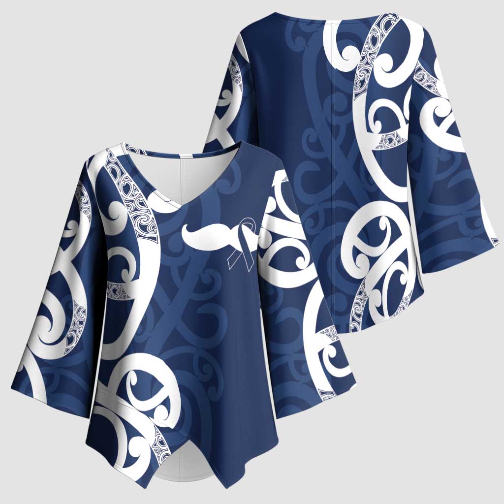 New Zealand Maori Mo Bros Kimono Sleeve Blouse Blue Ribbon With Koru Kowhaiwhai - Polynesian Pride