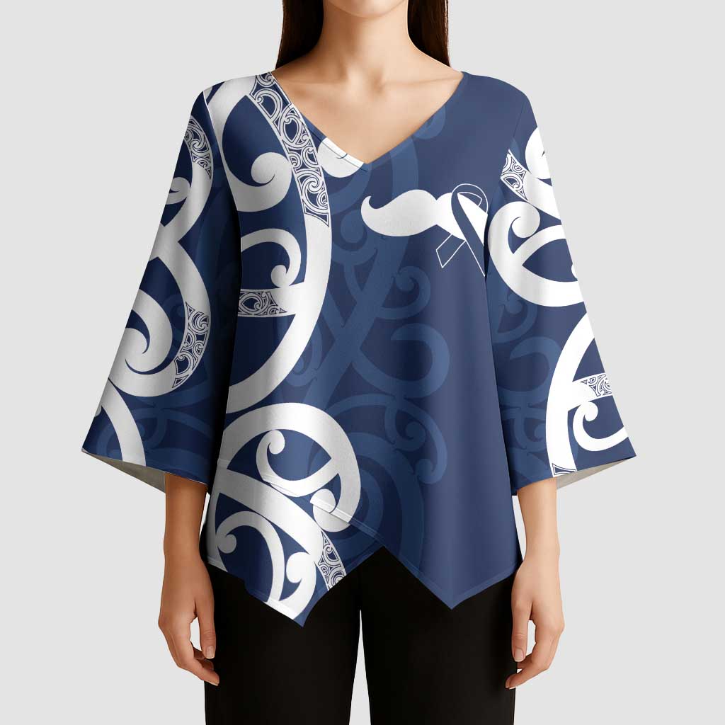 New Zealand Maori Mo Bros Kimono Sleeve Blouse Blue Ribbon With Koru Kowhaiwhai - Polynesian Pride