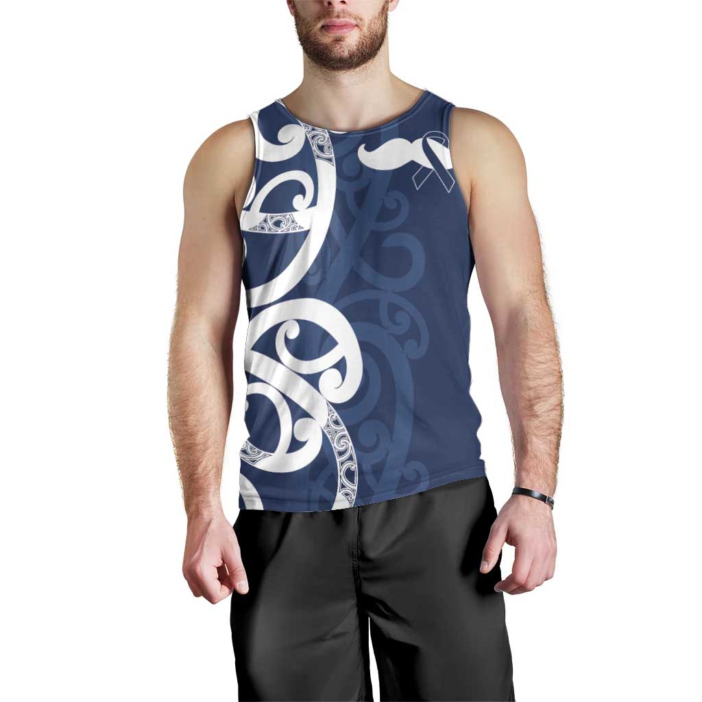 New Zealand Maori Mo Bros Men Tank Top Blue Ribbon With Koru Kowhaiwhai - Polynesian Pride