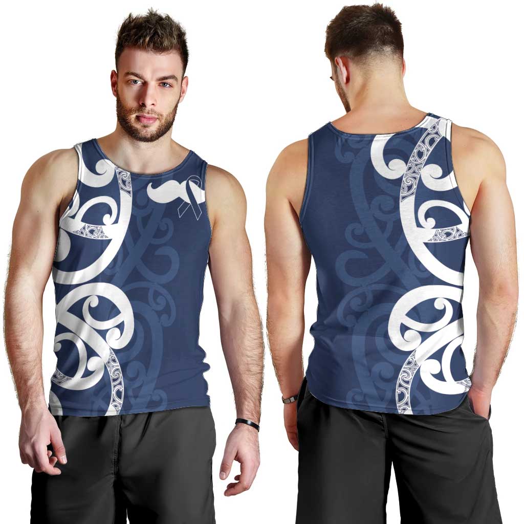 New Zealand Maori Mo Bros Men Tank Top Blue Ribbon With Koru Kowhaiwhai - Polynesian Pride