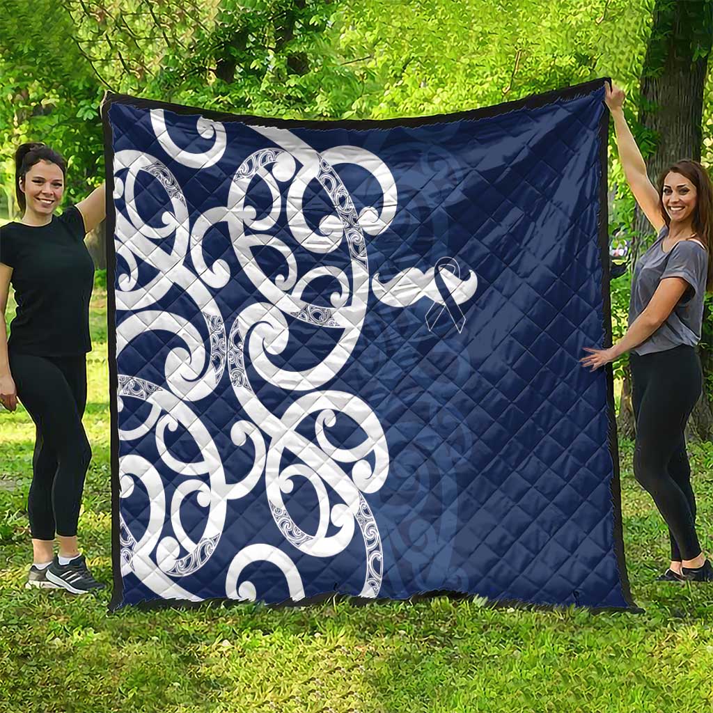 New Zealand Maori Mo Bros Quilt Blue Ribbon With Koru Kowhaiwhai - Polynesian Pride