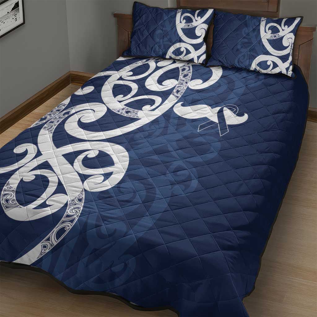 New Zealand Maori Mo Bros Quilt Bed Set Blue Ribbon With Koru Kowhaiwhai - Polynesian Pride