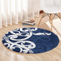 New Zealand Maori Mo Bros Round Carpet Blue Ribbon With Koru Kowhaiwhai - Polynesian Pride