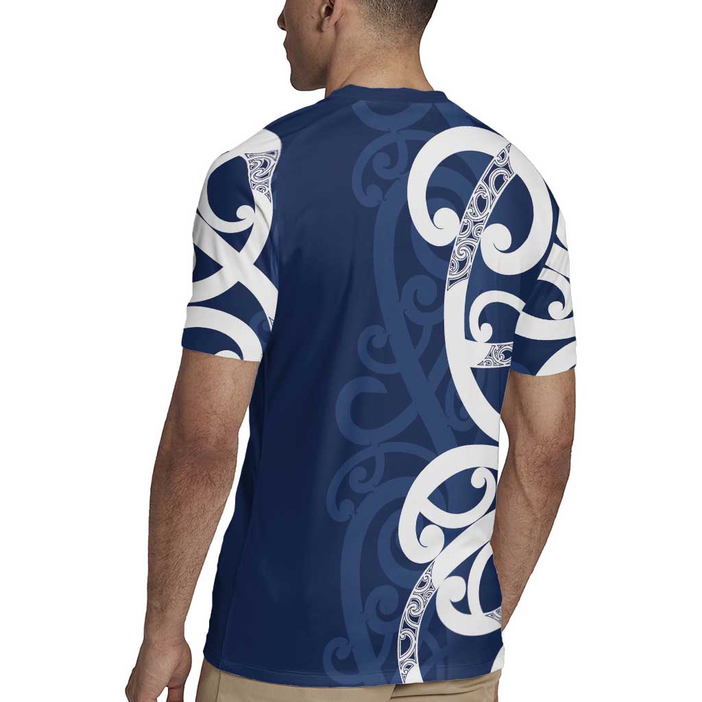 New Zealand Maori Mo Bros Rugby Jersey Blue Ribbon With Koru Kowhaiwhai - Polynesian Pride