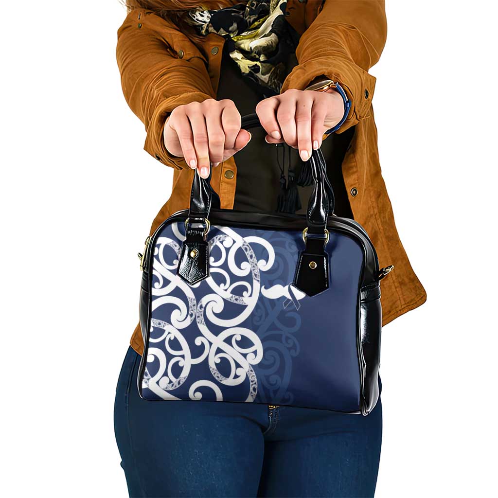 New Zealand Maori Mo Bros Shoulder Handbag Blue Ribbon With Koru Kowhaiwhai LT7 One Size Blue - Polynesian Pride