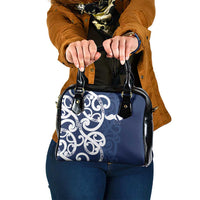 New Zealand Maori Mo Bros Shoulder Handbag Blue Ribbon With Koru Kowhaiwhai LT7 One Size Blue - Polynesian Pride