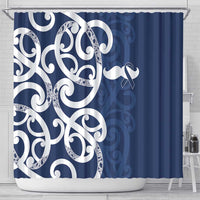 New Zealand Maori Mo Bros Shower Curtain Blue Ribbon With Koru Kowhaiwhai - Polynesian Pride