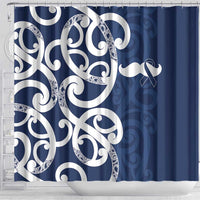 New Zealand Maori Mo Bros Shower Curtain Blue Ribbon With Koru Kowhaiwhai - Polynesian Pride