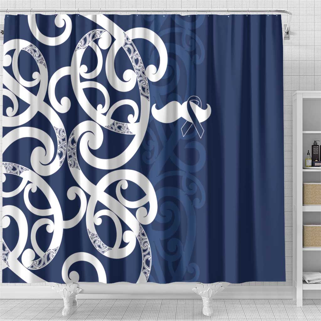 New Zealand Maori Mo Bros Shower Curtain Blue Ribbon With Koru Kowhaiwhai - Polynesian Pride
