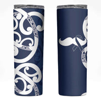 New Zealand Maori Mo Bros Skinny Tumbler Blue Ribbon With Koru Kowhaiwhai - Polynesian Pride