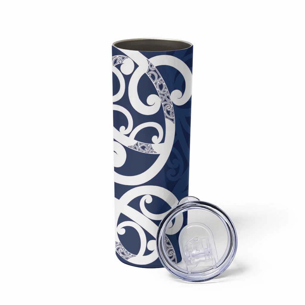 New Zealand Maori Mo Bros Skinny Tumbler Blue Ribbon With Koru Kowhaiwhai - Polynesian Pride