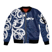 New Zealand Maori Mo Bros Sleeve Zip Bomber Jacket Blue Ribbon With Koru Kowhaiwhai LT7 Unisex Blue - Polynesian Pride