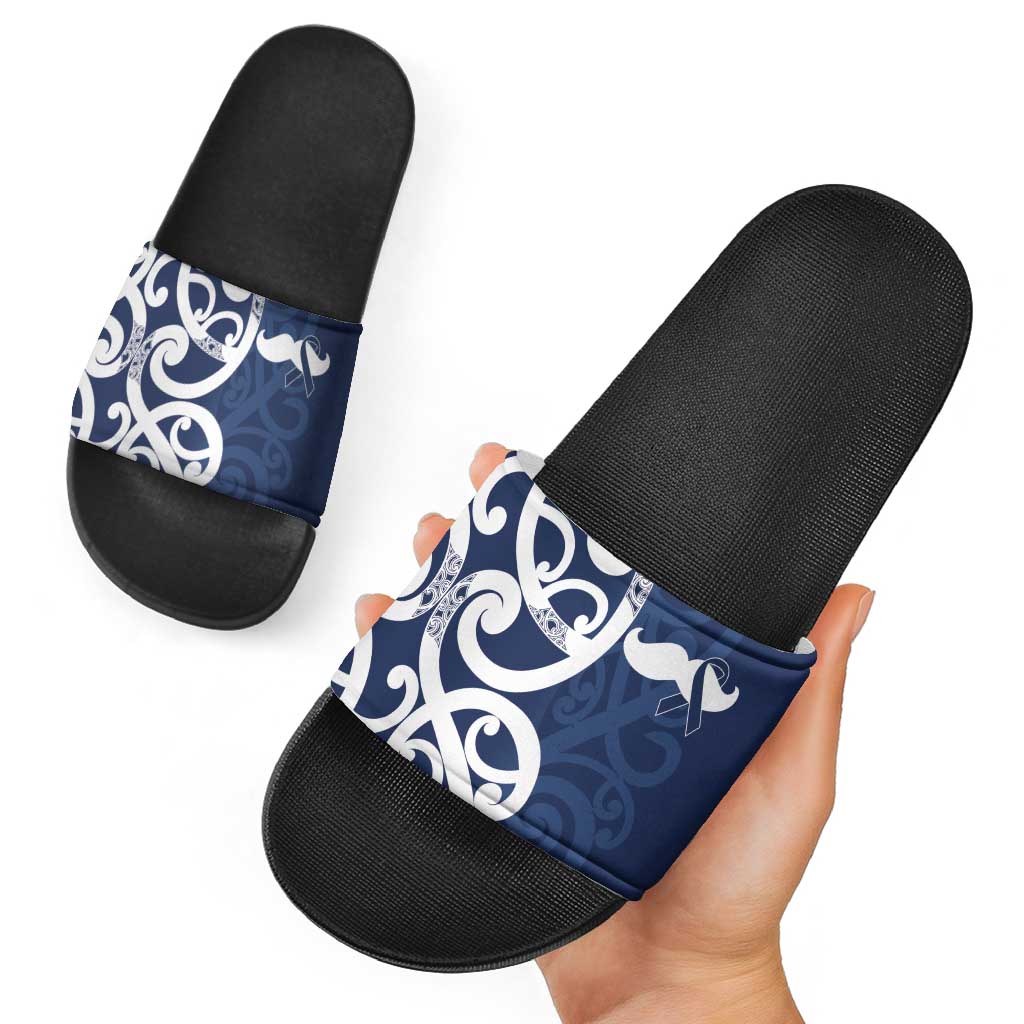 New Zealand Maori Mo Bros Slide Sandals Blue Ribbon With Koru Kowhaiwhai LT7 - Polynesian Pride