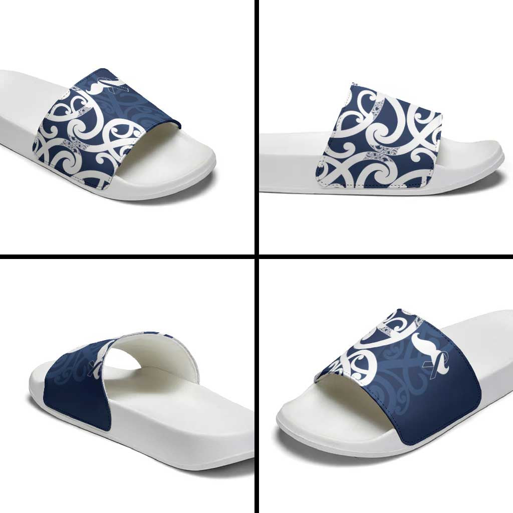 New Zealand Maori Mo Bros Slide Sandals Blue Ribbon With Koru Kowhaiwhai LT7 - Polynesian Pride