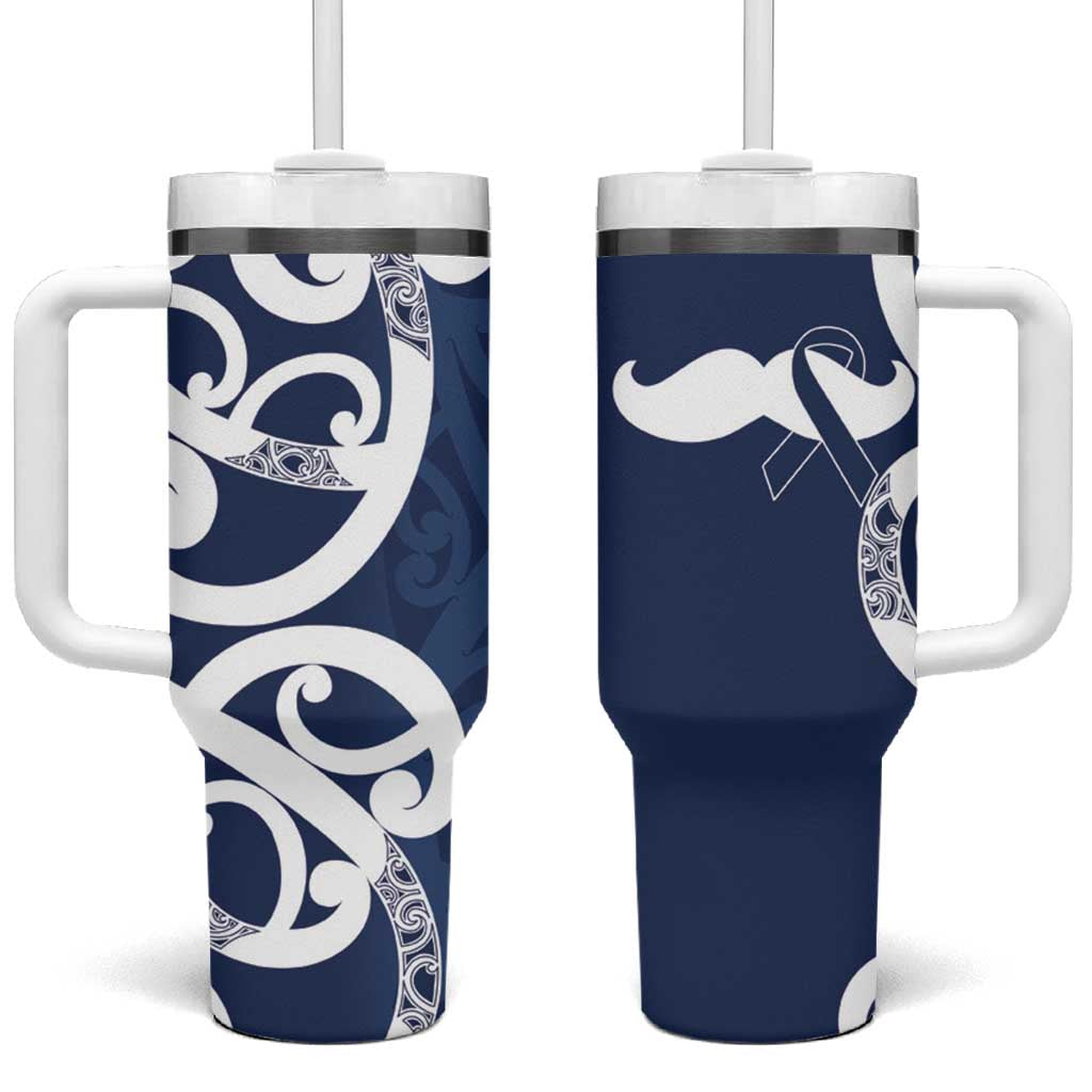 New Zealand Maori Mo Bros Tumbler With Handle Blue Ribbon With Koru Kowhaiwhai - Polynesian Pride