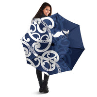 New Zealand Maori Mo Bros Umbrella Blue Ribbon With Koru Kowhaiwhai - Polynesian Pride