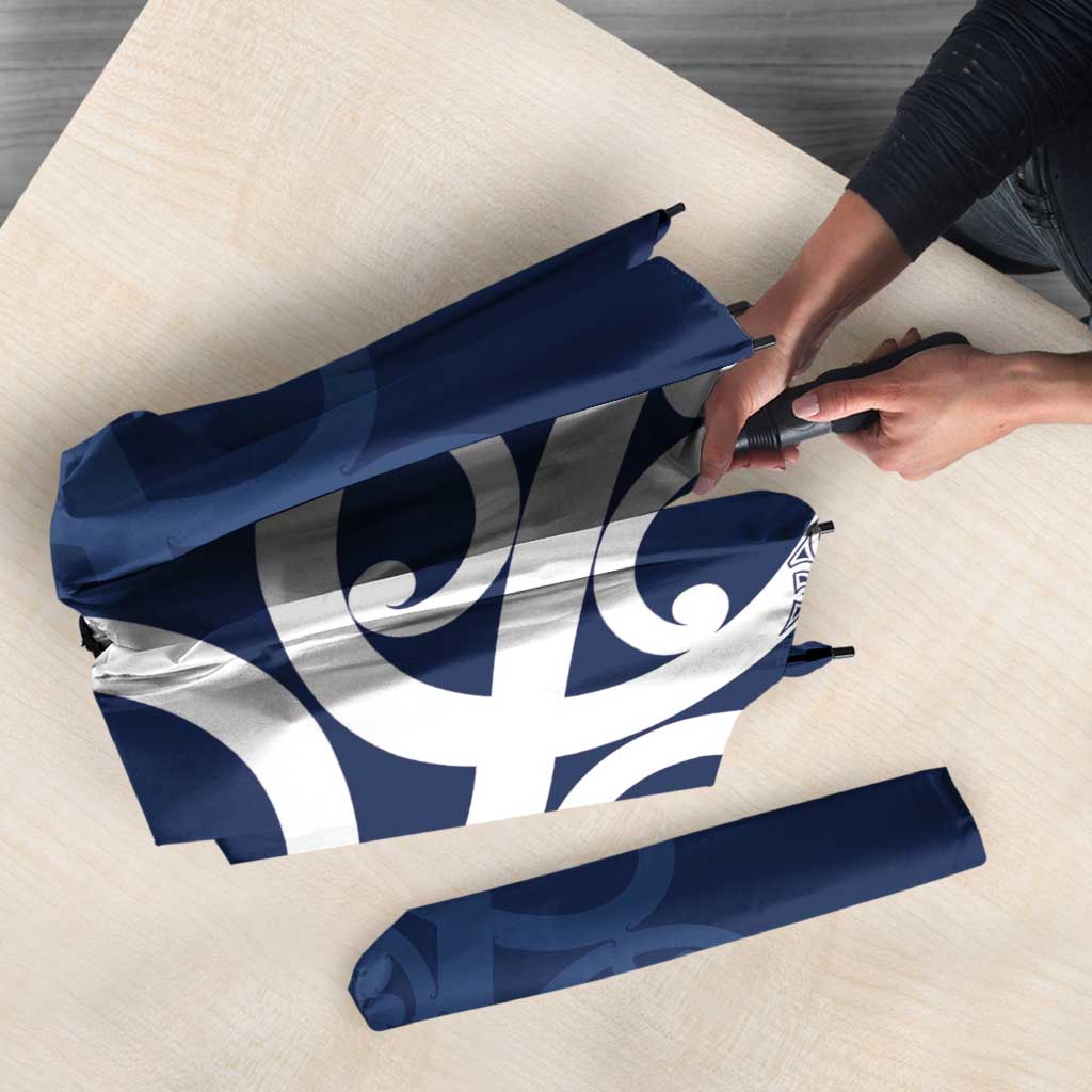 New Zealand Maori Mo Bros Umbrella Blue Ribbon With Koru Kowhaiwhai - Polynesian Pride