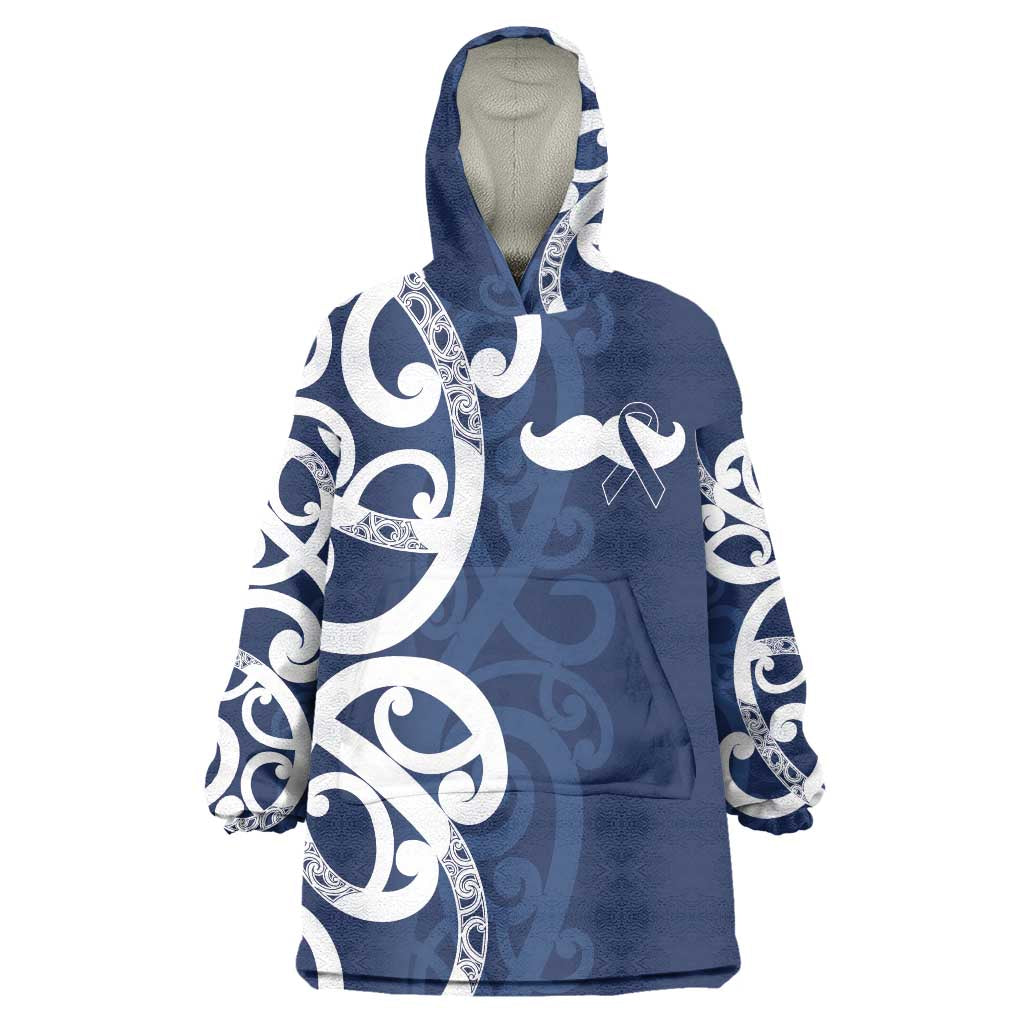 New Zealand Maori Mo Bros Wearable Blanket Hoodie Blue Ribbon With Koru Kowhaiwhai - Polynesian Pride