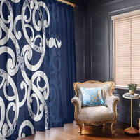 New Zealand Maori Mo Bros Window Curtain Blue Ribbon With Koru Kowhaiwhai LT7 - Polynesian Pride