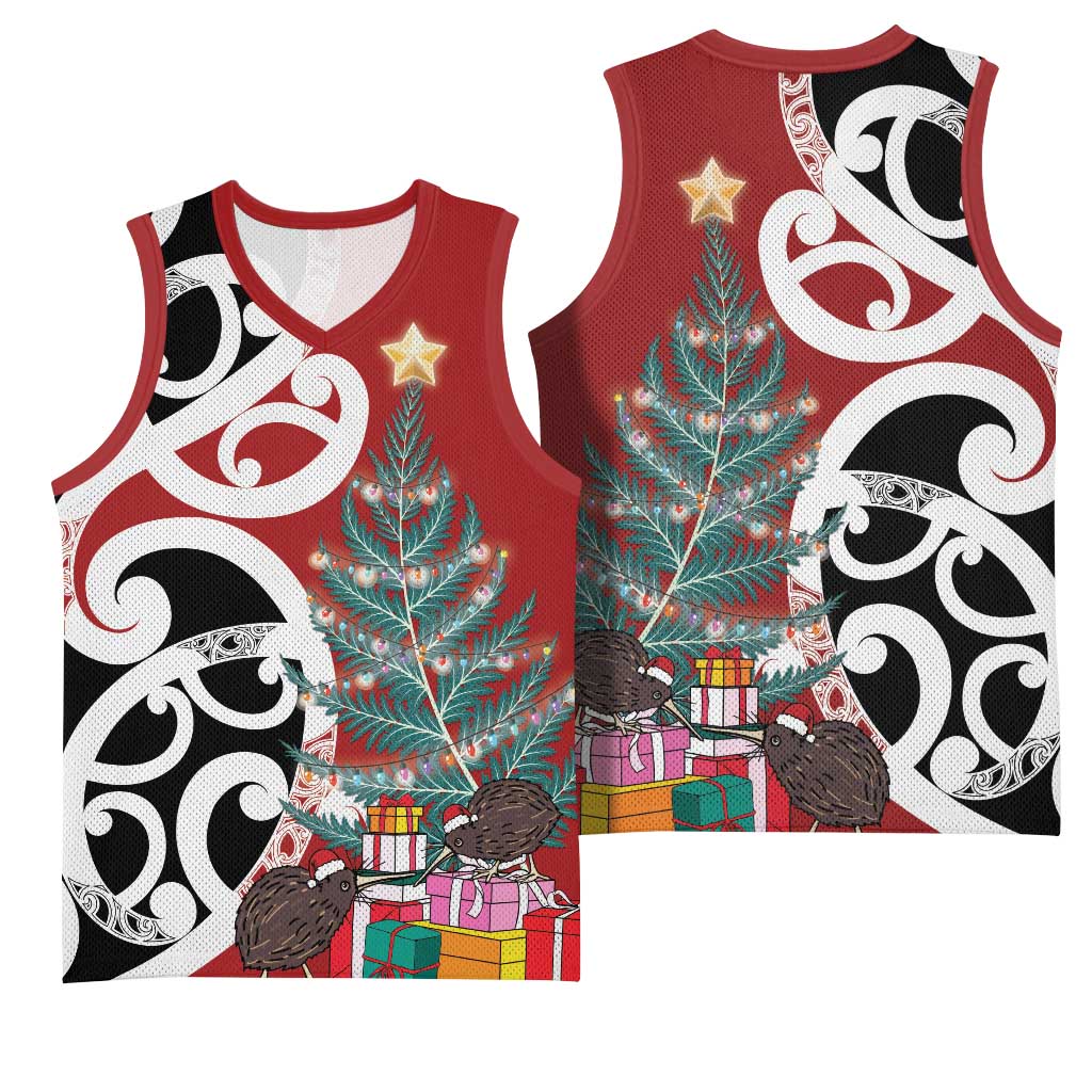 New Zealand Silver Fern Christmas Tree Basketball Jersey Meri Kirihimete - Polynesian Pride