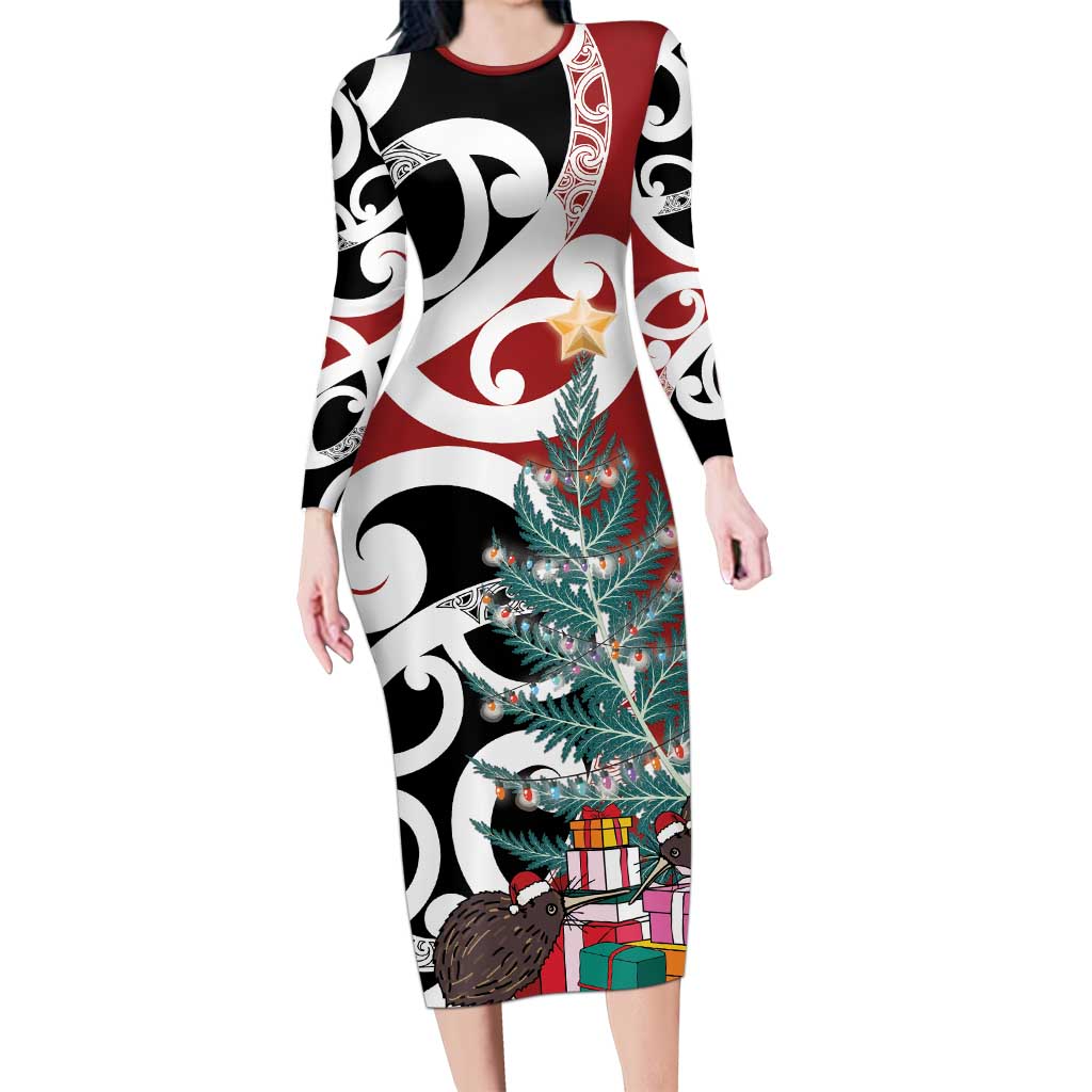 New Zealand Silver Fern Christmas Tree Family Matching Long Sleeve Bodycon Dress and Hawaiian Shirt Meri Kirihimete - Polynesian Pride