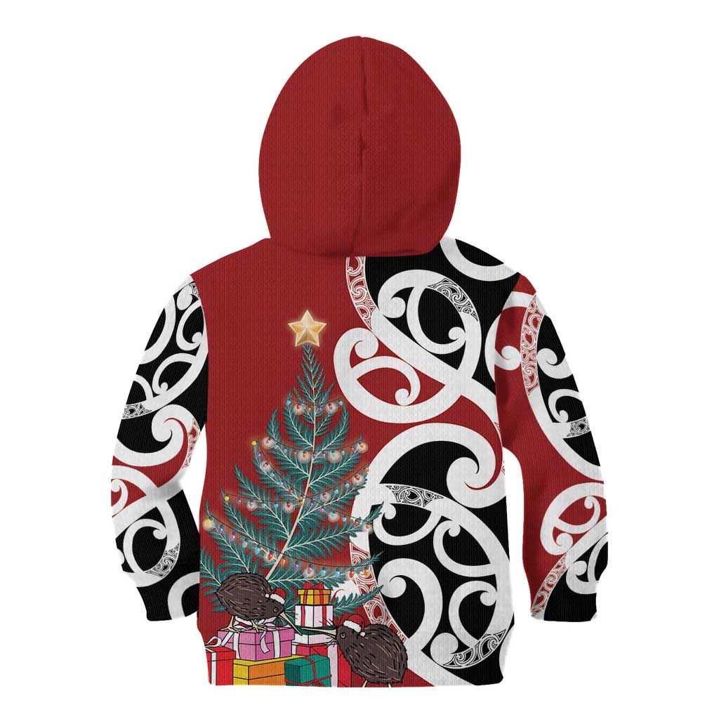 New Zealand Silver Fern Christmas Tree Kid Hoodie Meri Kirihimete - Polynesian Pride