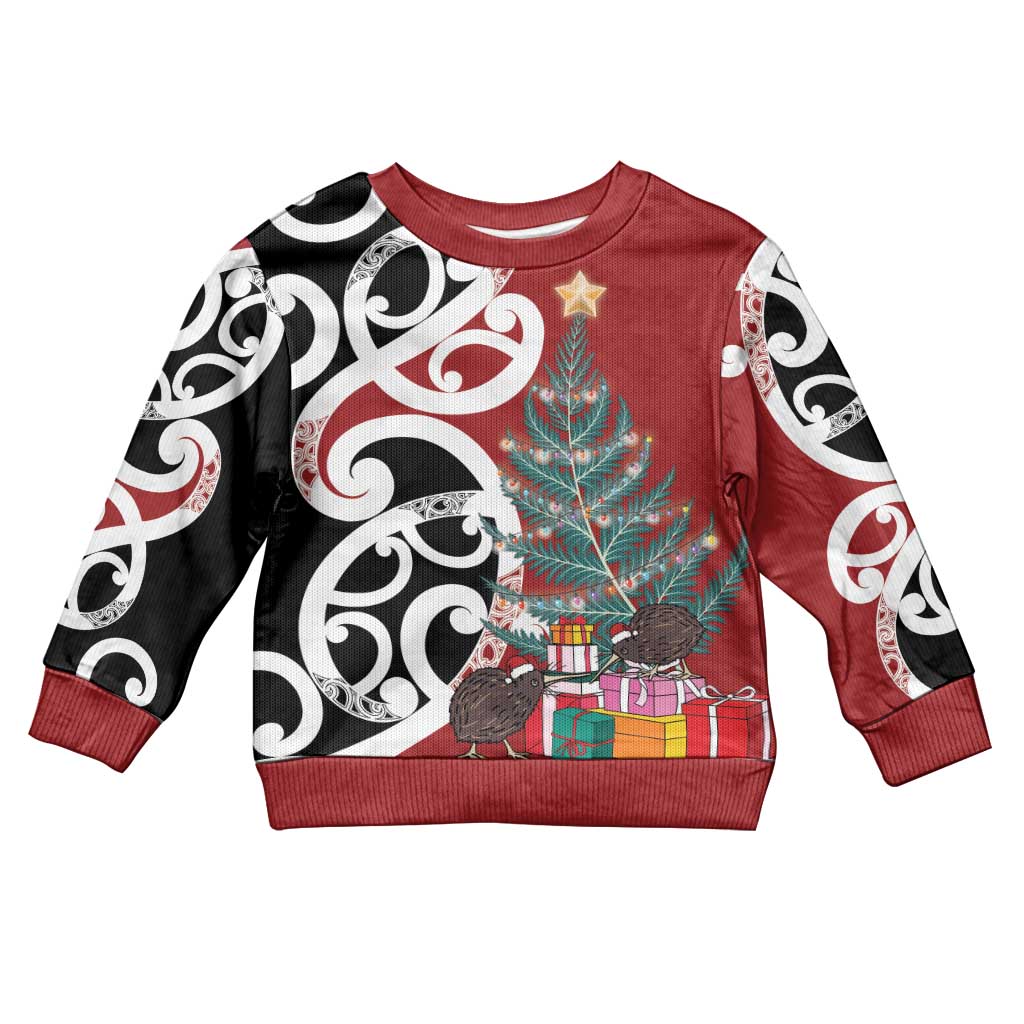 New Zealand Silver Fern Christmas Tree Kid Ugly Christmas Sweater Meri Kirihimete LT7 Kid Red - Polynesian Pride