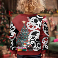 New Zealand Silver Fern Christmas Tree Kid Ugly Christmas Sweater Meri Kirihimete LT7 - Polynesian Pride