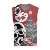 New Zealand Silver Fern Christmas Tree Christmas Knitted V-Neck Vest Meri Kirihimete - Polynesian Pride