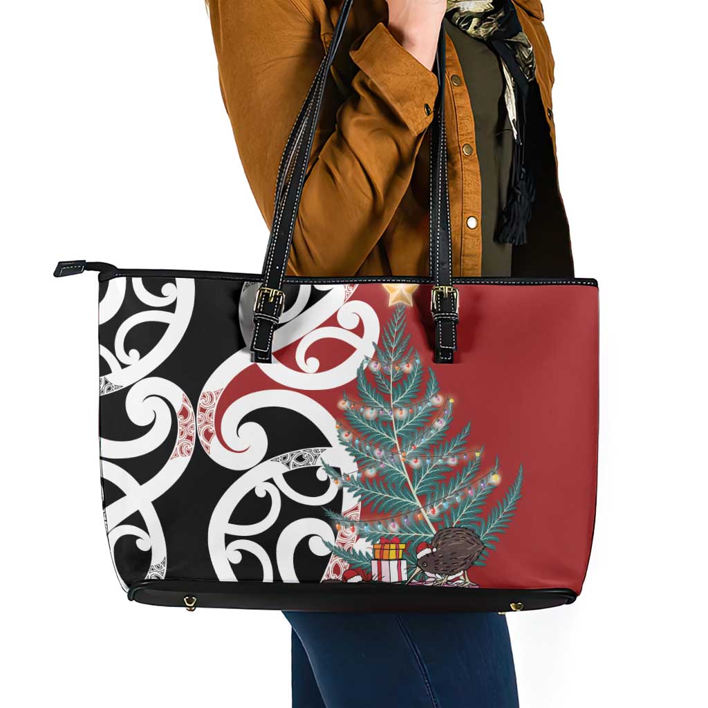 New Zealand Silver Fern Christmas Tree Leather Tote Bag Meri Kirihimete LT7 - Polynesian Pride