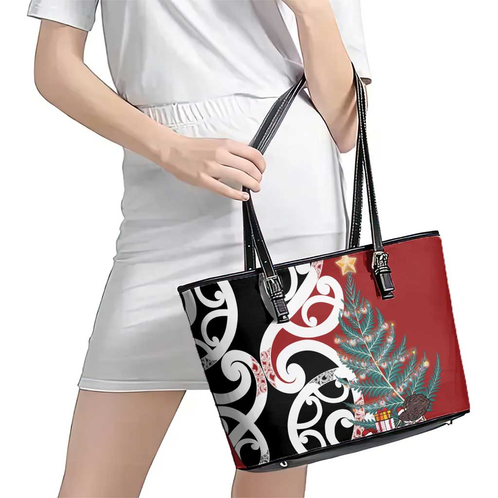 New Zealand Silver Fern Christmas Tree Leather Tote Bag Meri Kirihimete LT7 - Polynesian Pride
